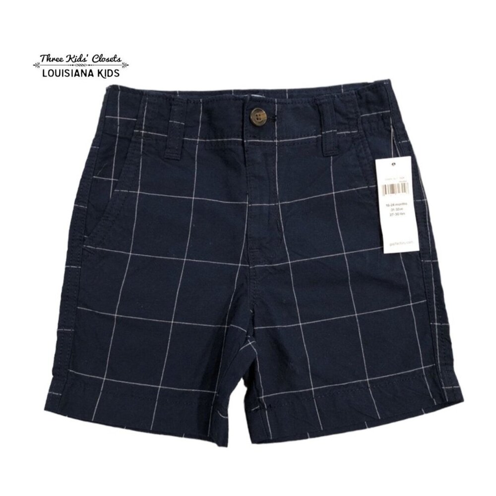 NEW Baby Gap 18-24m Navy Blue Grid Print Shorts - Picture 1 of 4